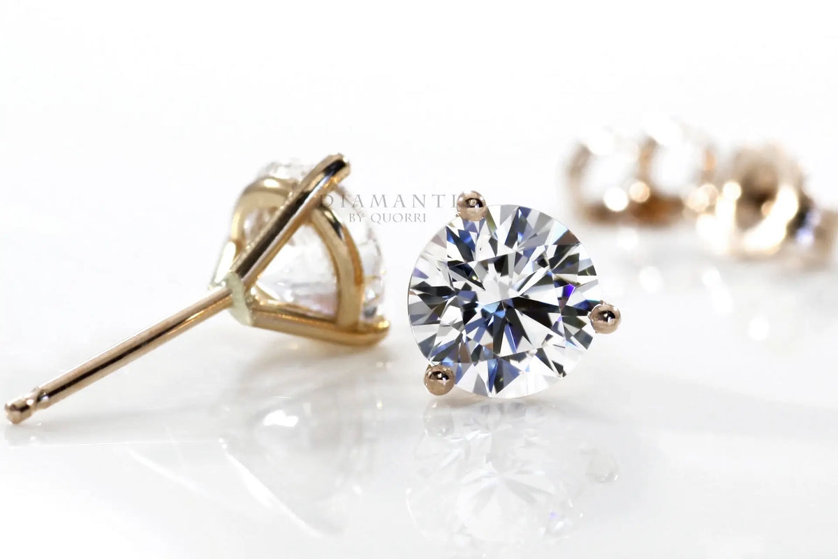 yellow gold three prong 2ct.tw round martini lab diamond stud earrings Quorri