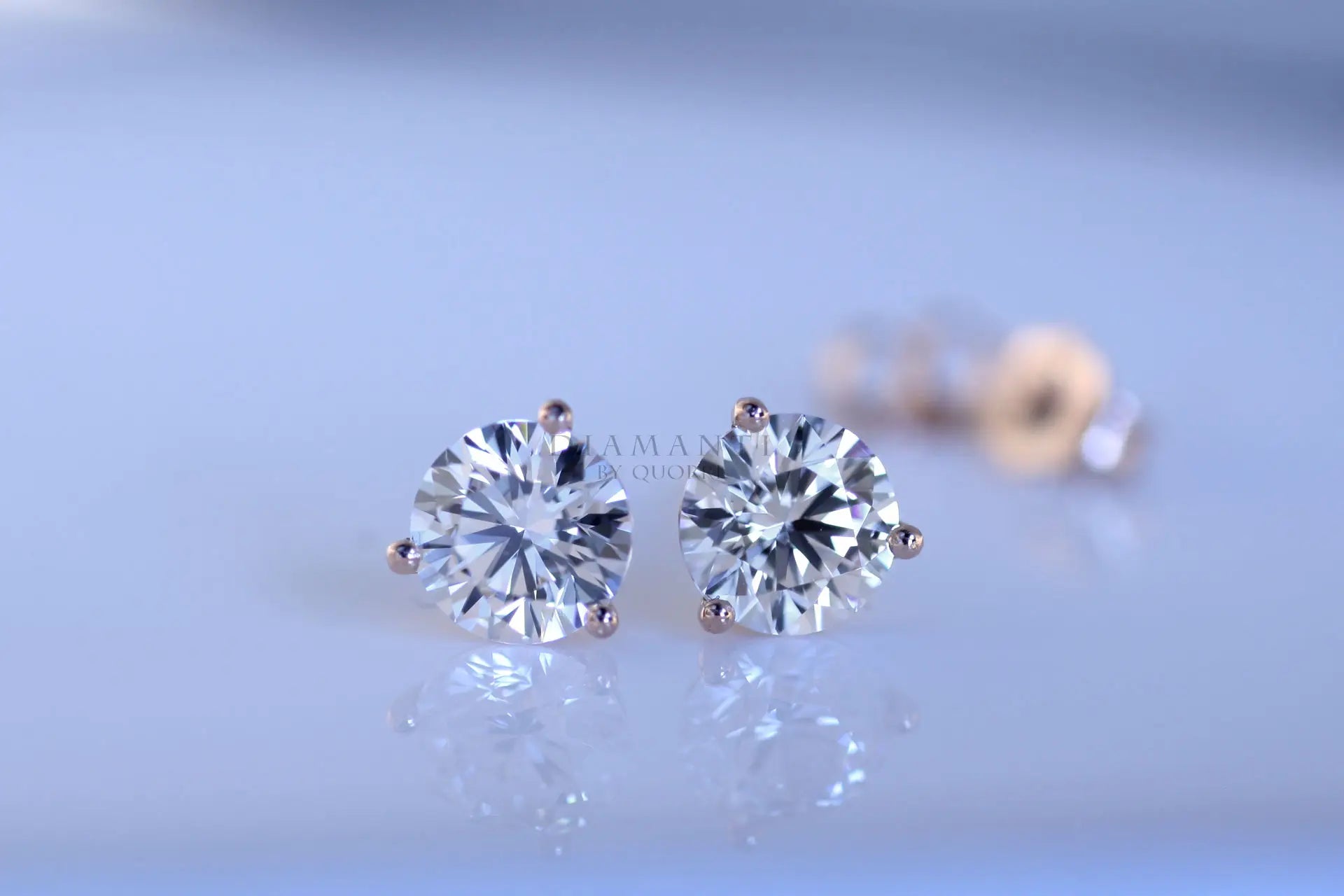 rose gold three prong round martini lab diamond stud earrings Quorri Canada