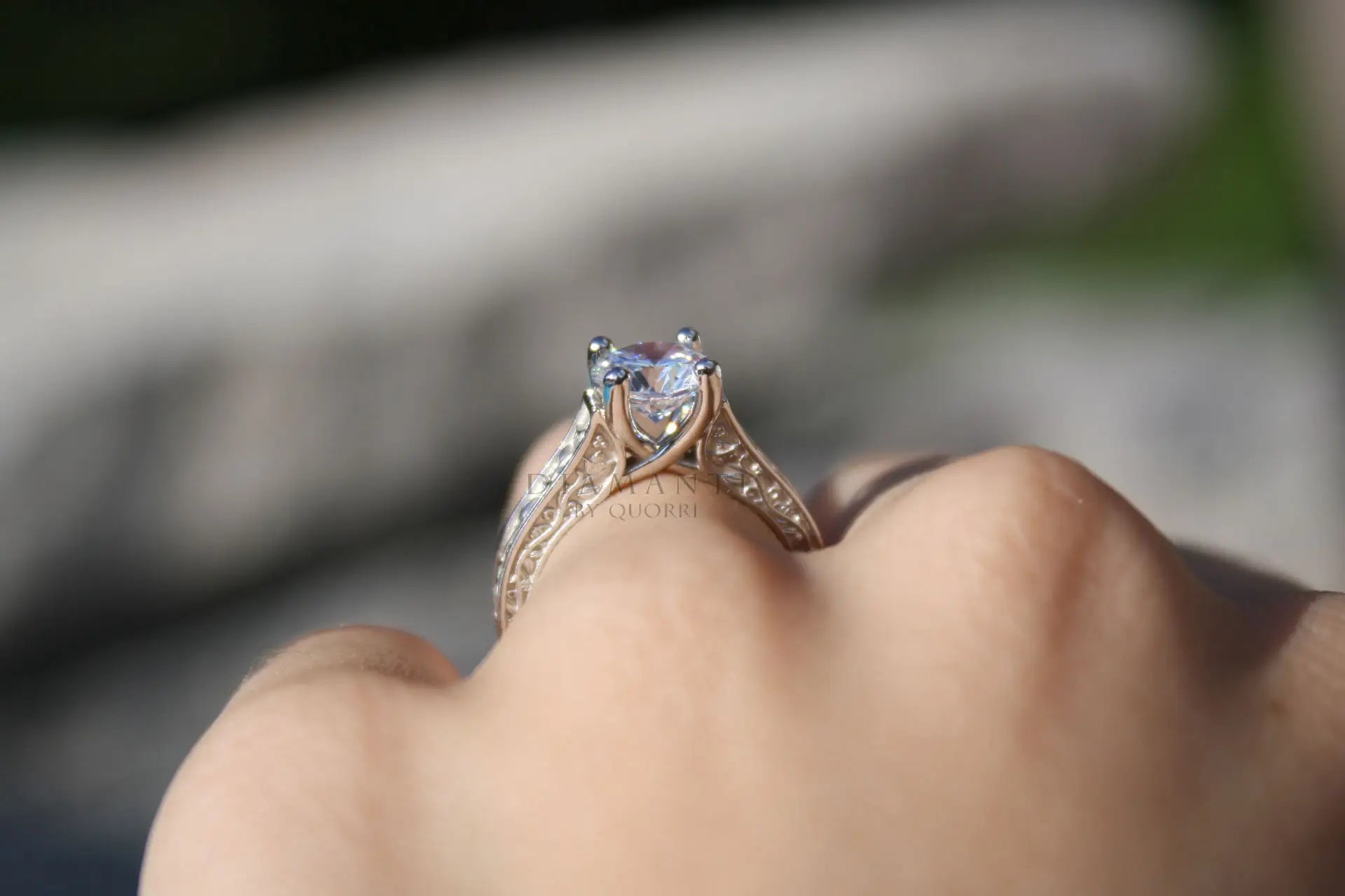 1.50 carat antique rose motif round lab diamond engagement ring Canada