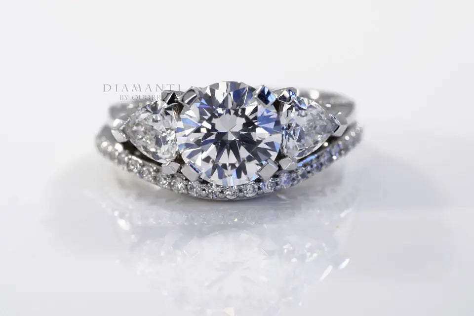 platinum affordable hand engraved round accented lab grown diamond wedding ring set Quorri