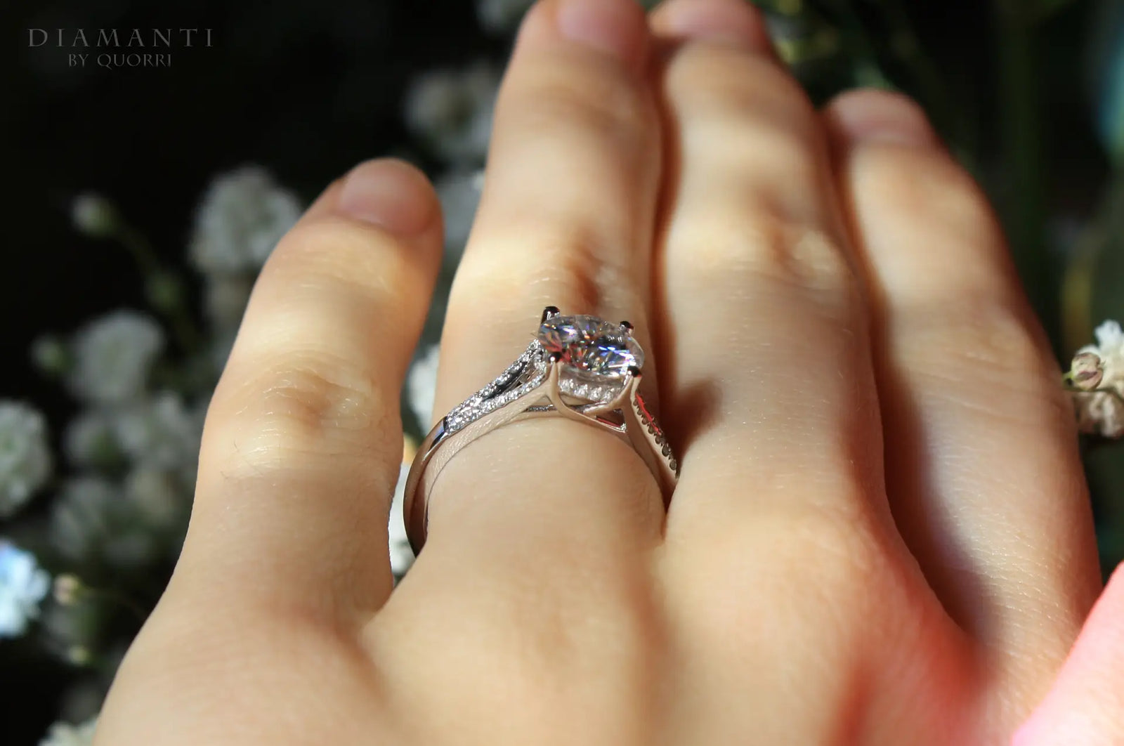 1.5 carat white gold affordable designer accented split band round lab diamond engagement ring Quorri