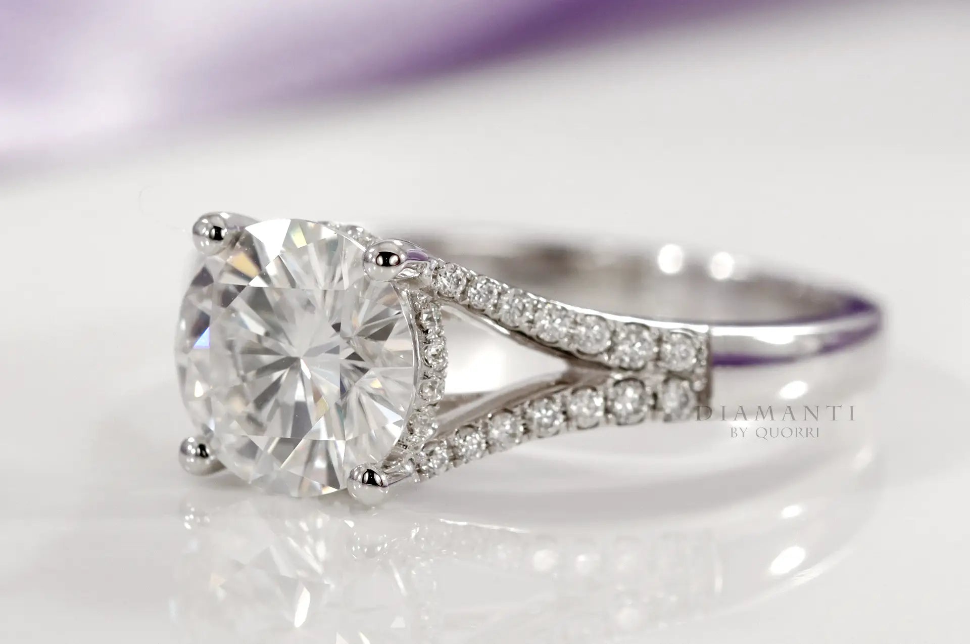 affordable designer accented split band round lab diamond engagement ring Quorri