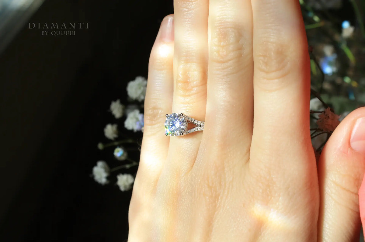 1.5 carat platinum affordable designer accented split band round lab created diamond engagement ring Quorri
