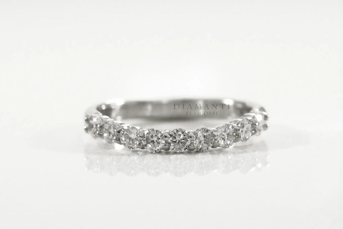 platinum and white gold round accented lab diamond wedding bands Quorri Canada