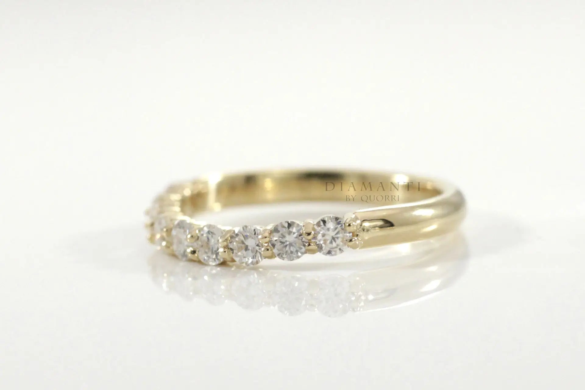 14k 18k yellow gold round accented lab grown diamond wedding bands at Quorri