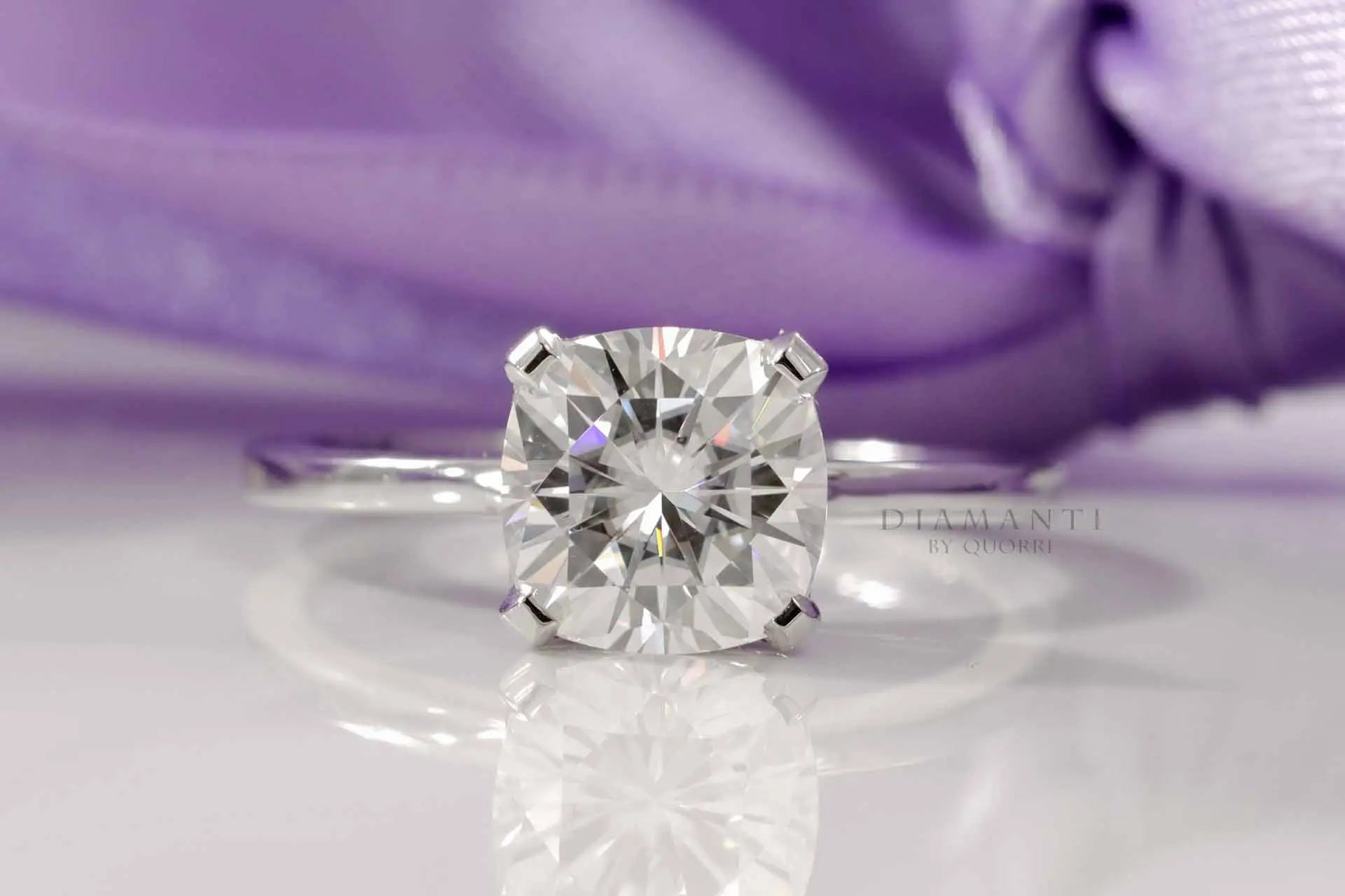 2 carat platinum designer accented basket cushion lab diamond engagement ring Quorri