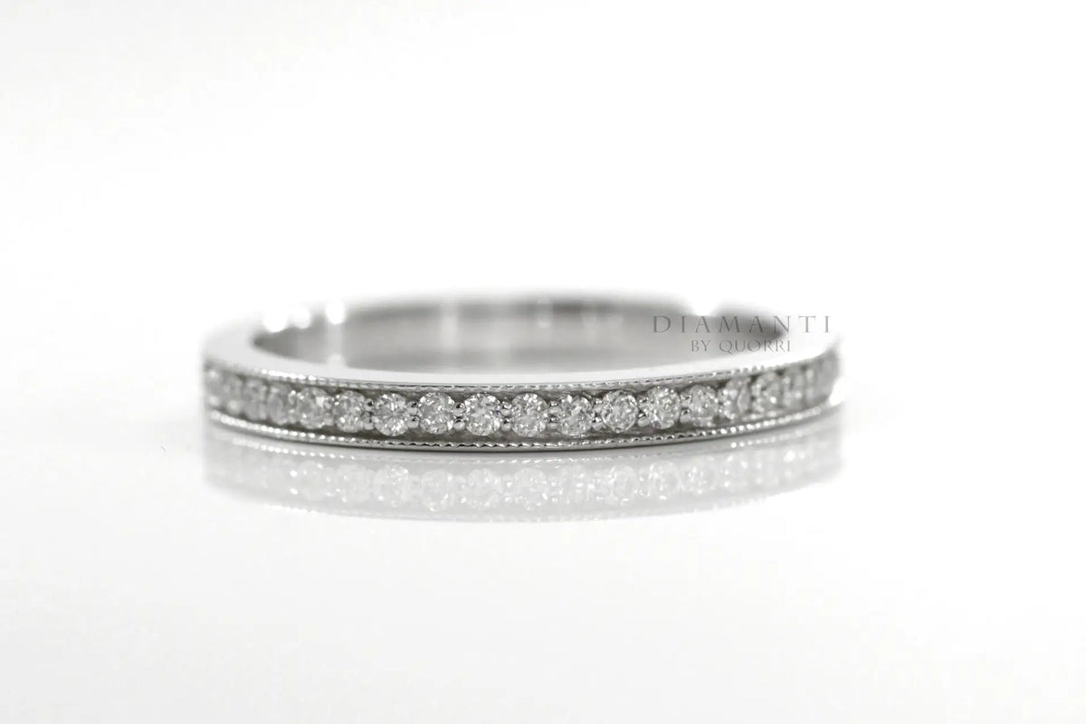 18k white gold vintage designer hand scrolled diamond wedding band Quorri Canada