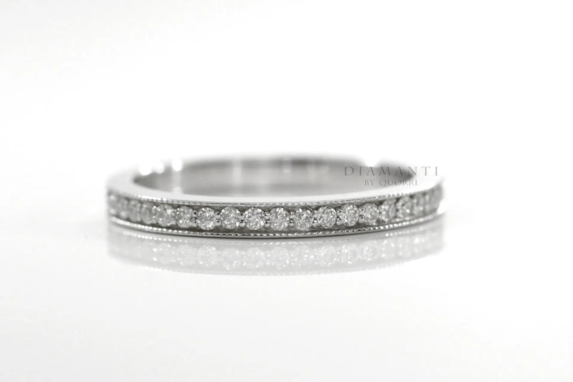 18k white gold vintage designer hand scrolled diamond wedding band Quorri Canada