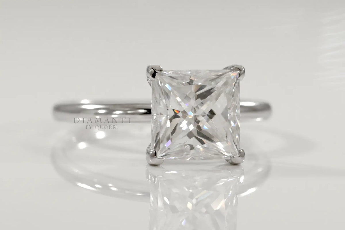 affordable 14k white gold solitaire 3 carat princess lab grown diamond engagement ring Quorri