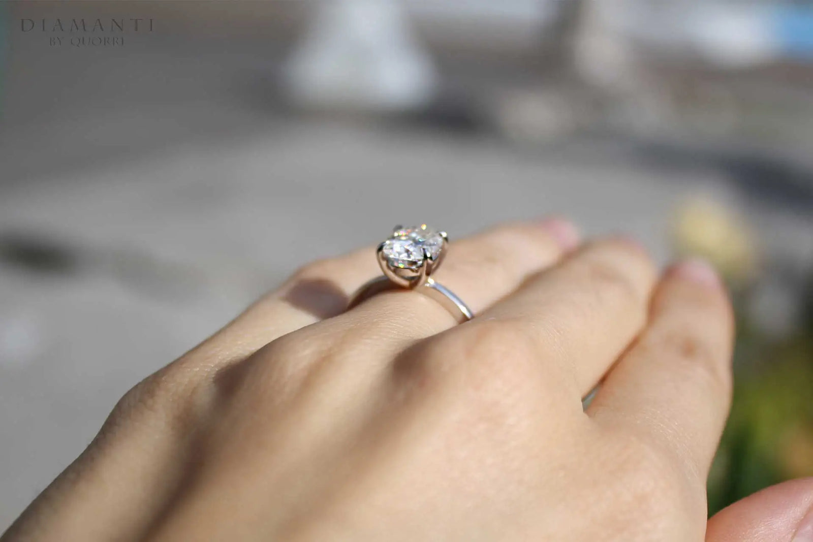 14k white gold four claw prong 1.5ct oval lab diamond engagement ring Quorri