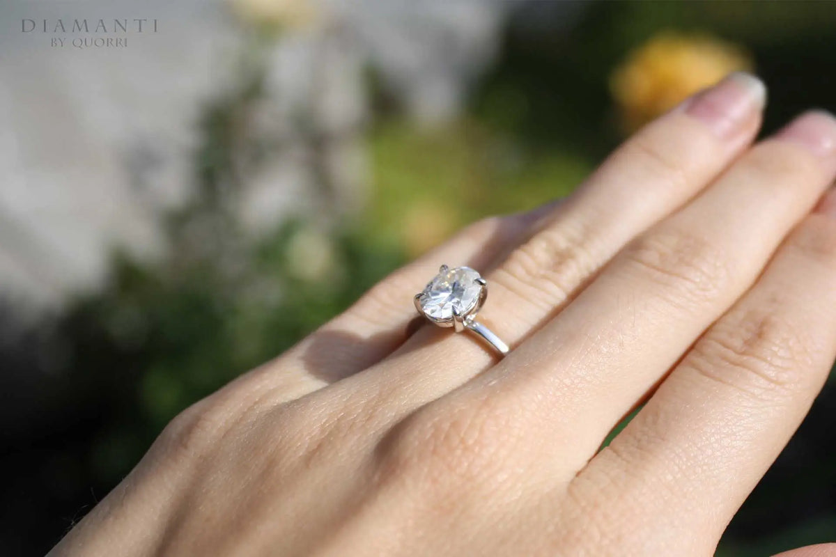 3 carat white gold claw prong oval lab created diamond engagement ring Quorri