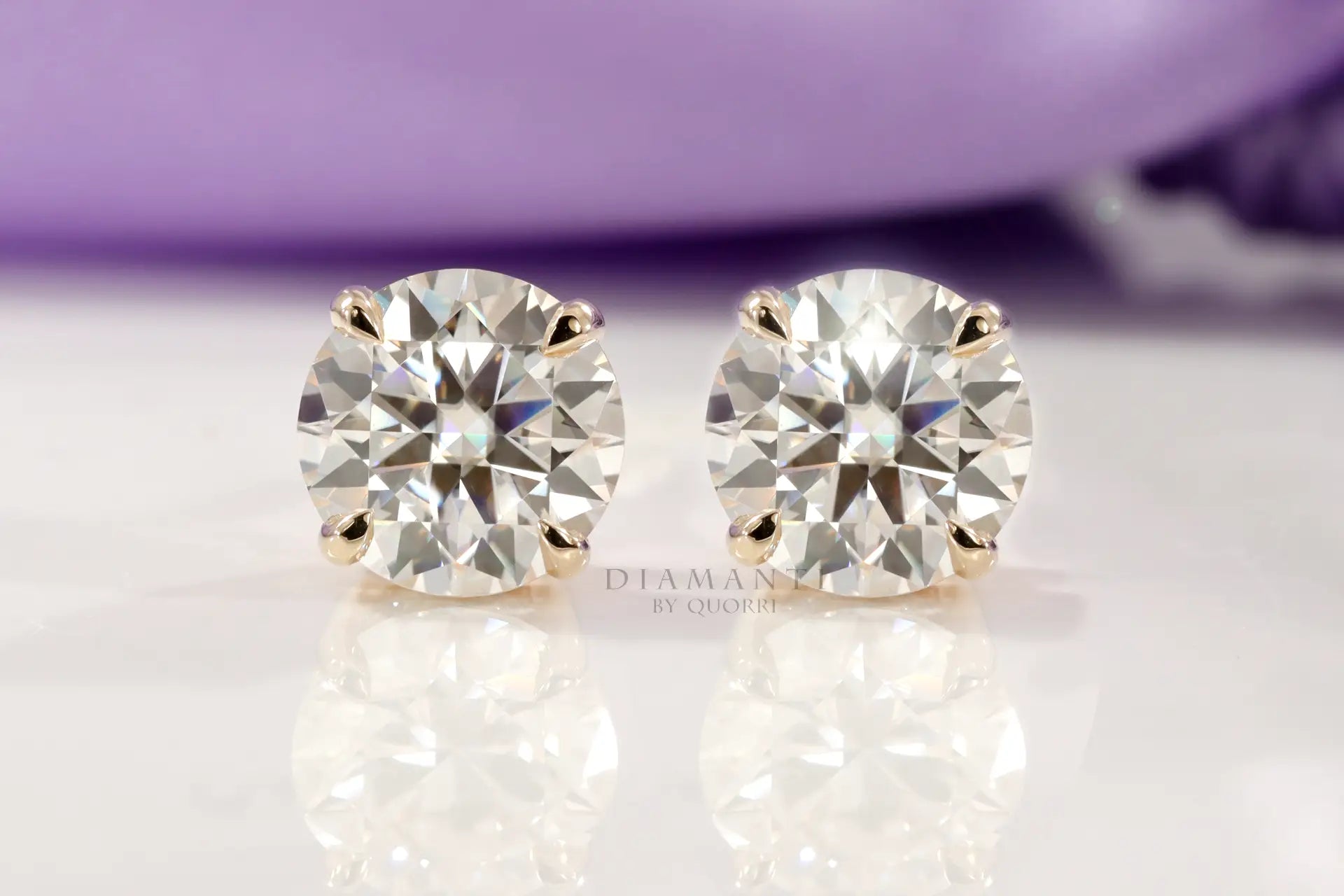 low cost four claw prong white gold lab grown diamond stud earrings