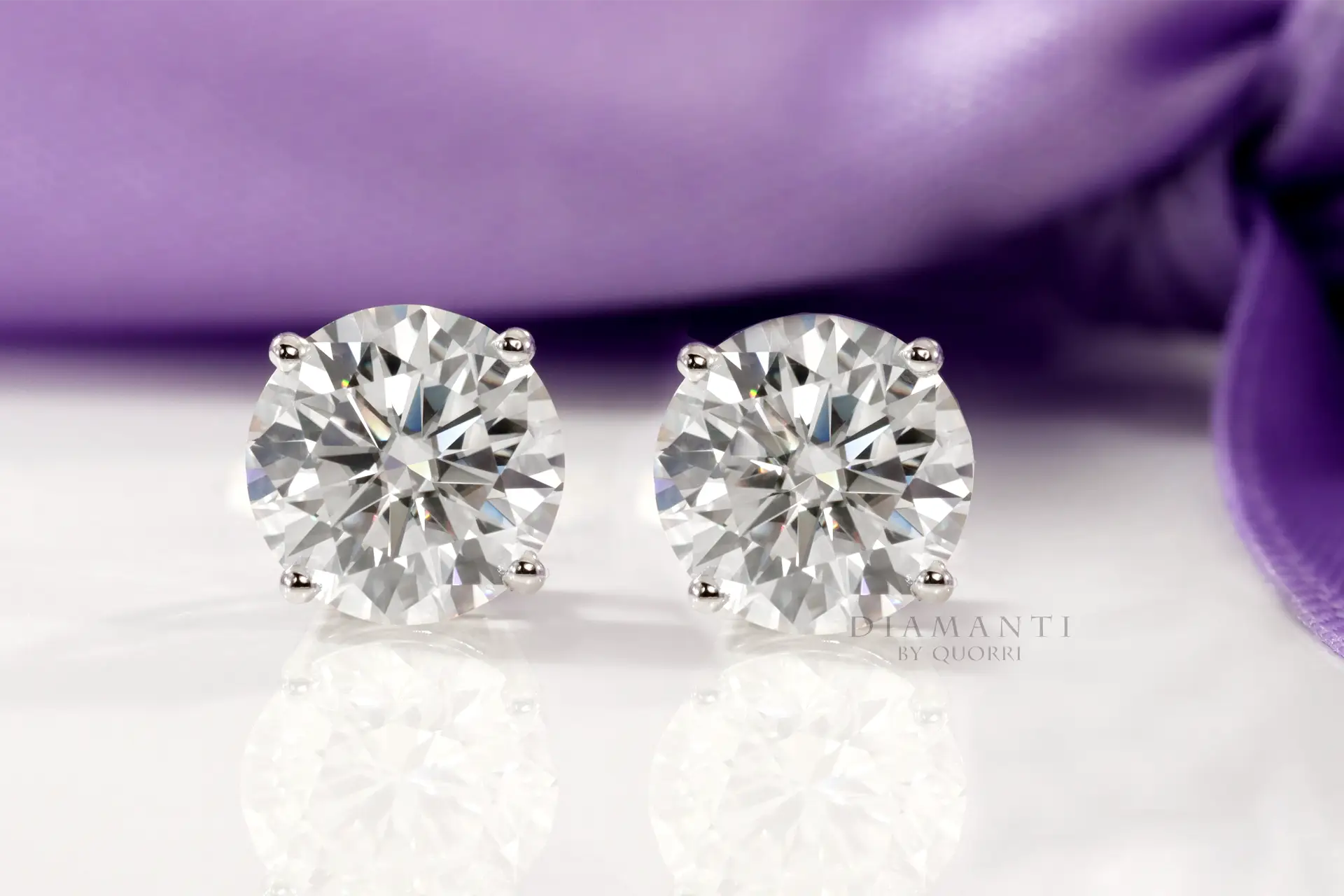 affordable  four prong 14k white gold lab grown diamond stud earrings