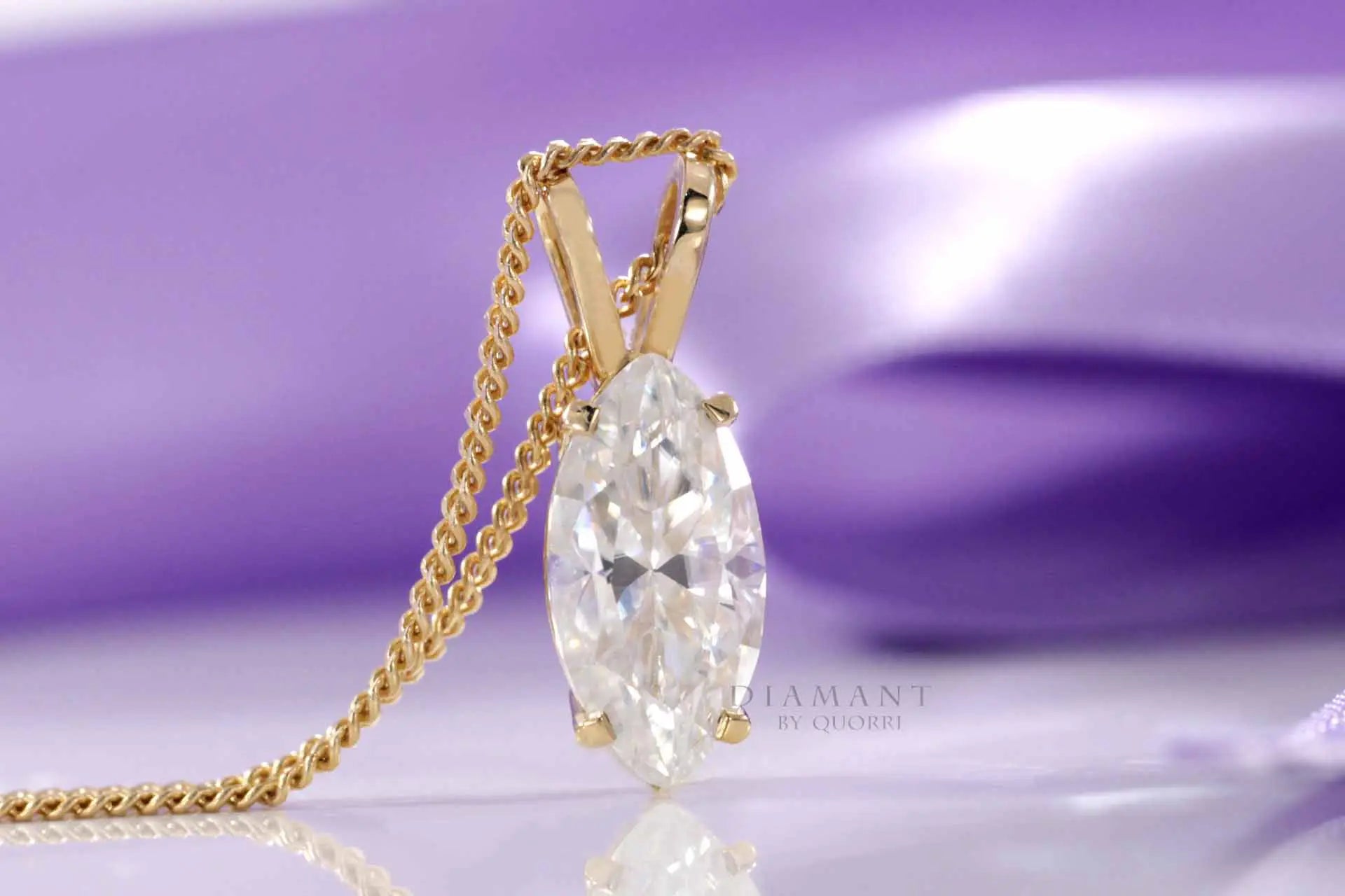 yellow gold designer marquise lab diamond solitaire pendant Quorri Canada