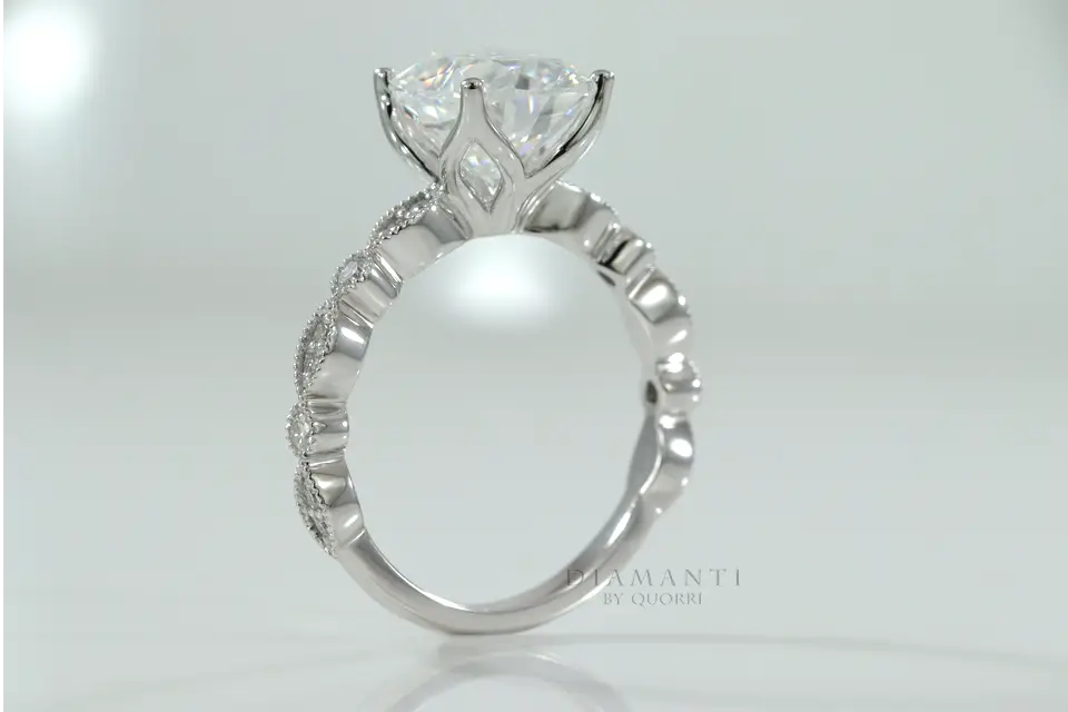 14k white gold designer 3 carat oval lab made diamond engagement ring Quorri