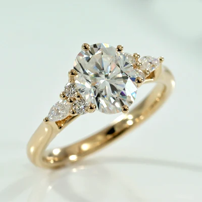 designer 3-stone 18k yellow gold 2 carat oval lab diamond engagement rings Quorri