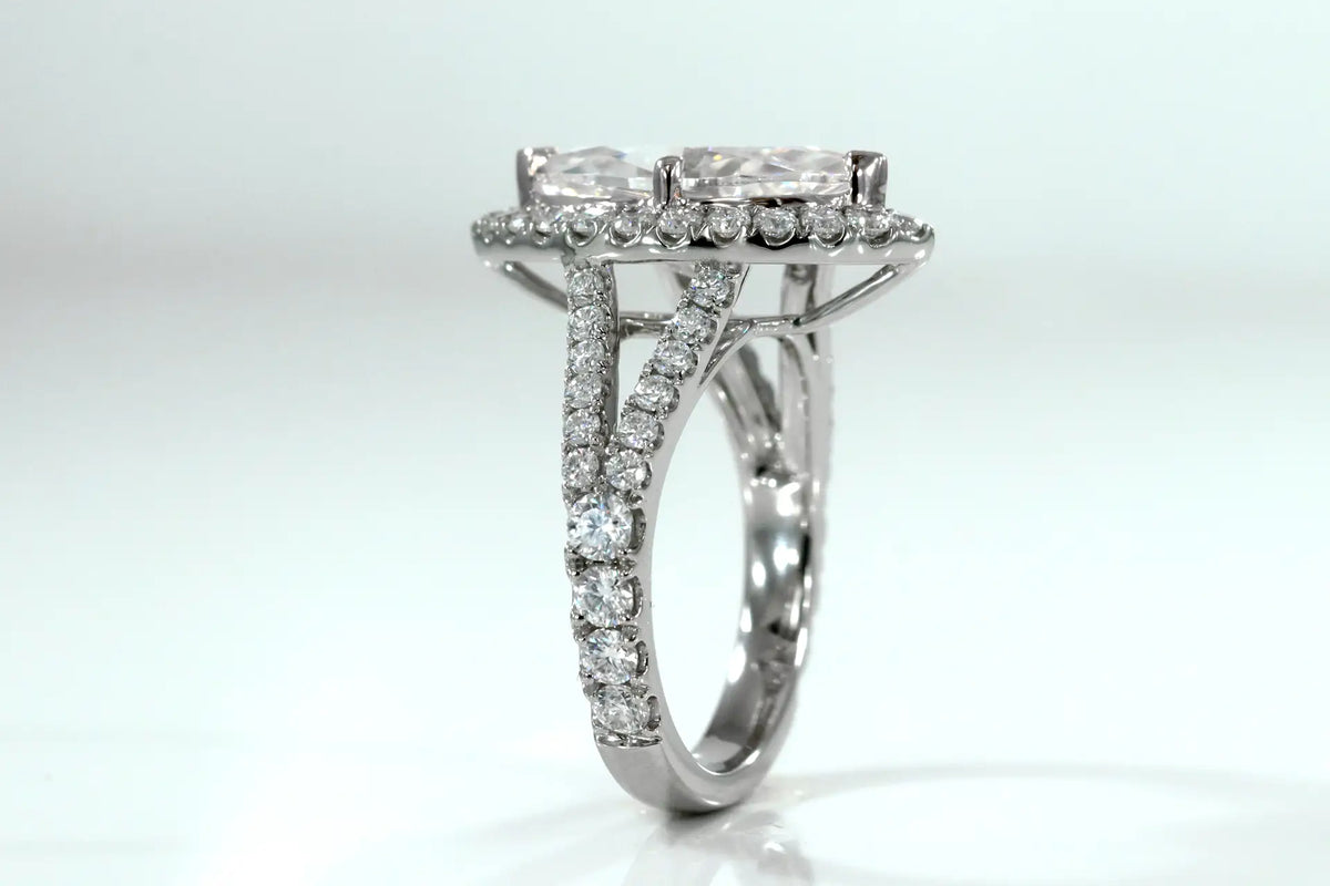 3.00 carat Marquise Certified Lab Diamond Halo Engagement Ring, Split Band in Solid 18k White Gold Quorri 
