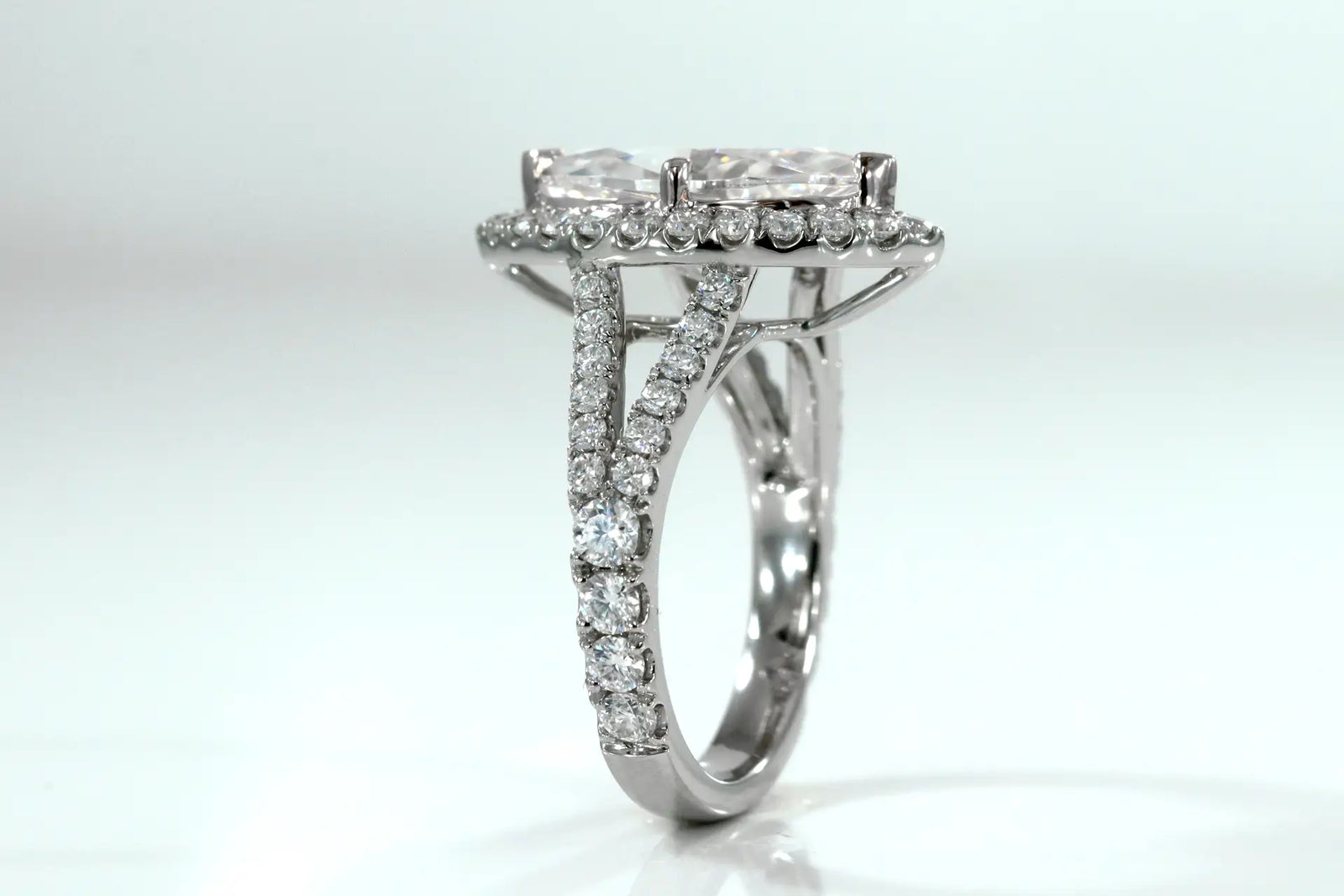 3.00 carat Marquise Certified Lab Diamond Halo Engagement Ring, Split Band in Solid 18k White Gold Quorri 