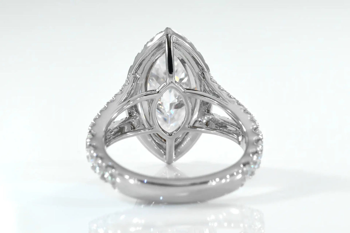 3.50ct Marquise Certified Lab Made Diamond Halo Engagement Ring, Split Accented Band in Solid 14k White Gold Quorri Canada