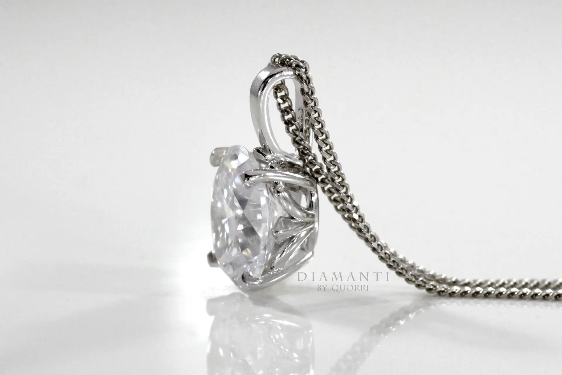 18k white gold designer 2ct oval lab grown diamond pendant necklace Quorri
