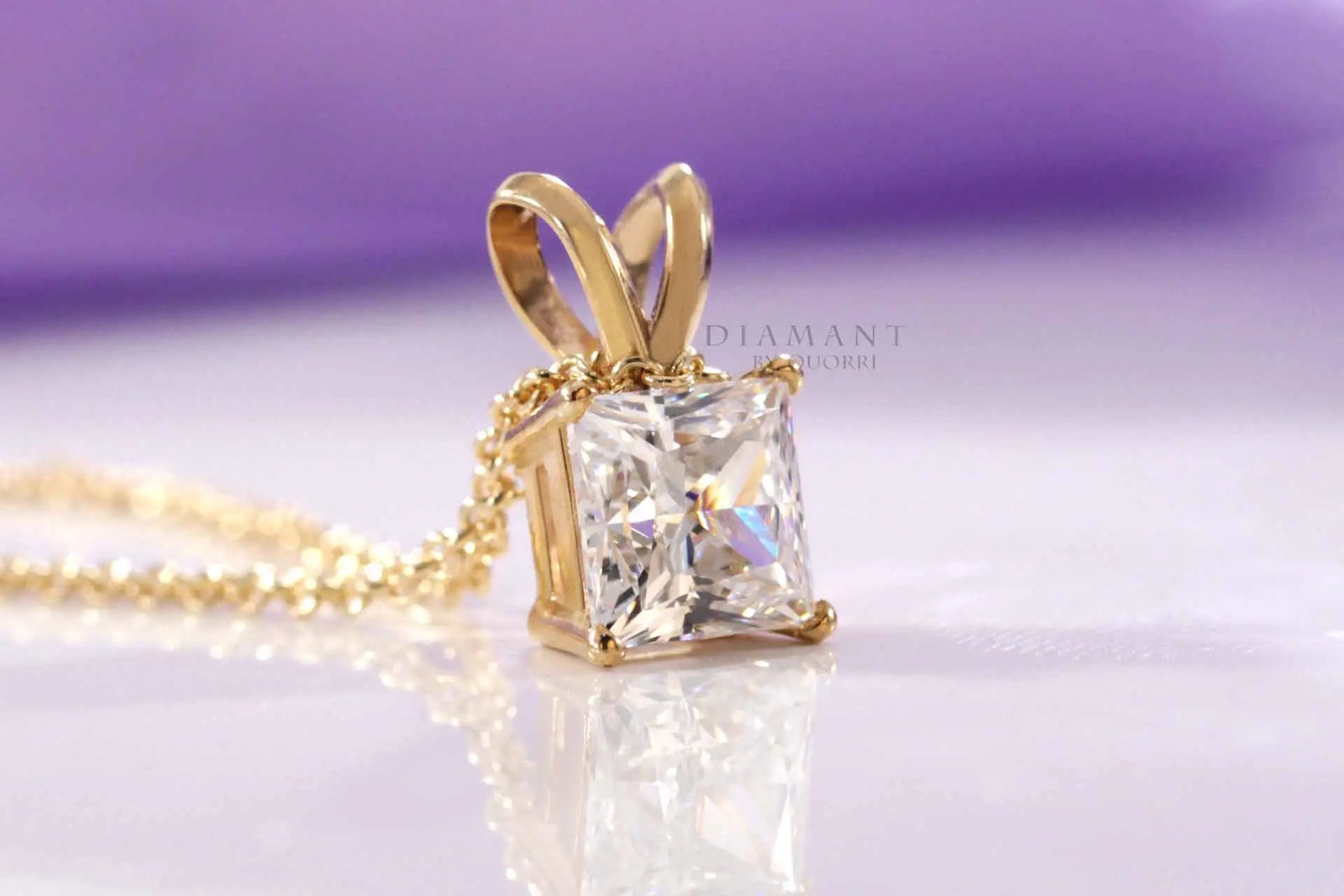 18k yellow gold 1.50 carat princess lab diamond solitaire pendant Quorri