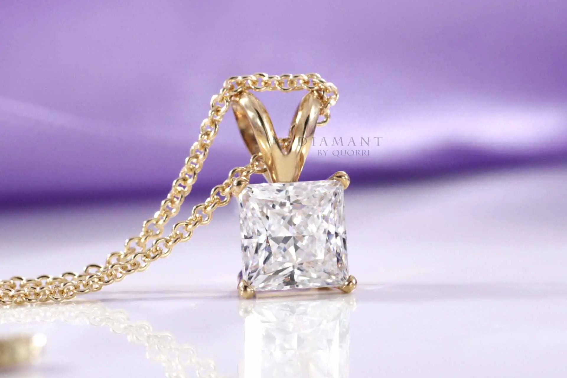 18k yellow gold 1.50 carat princess lab diamond solitaire pendant Quorri