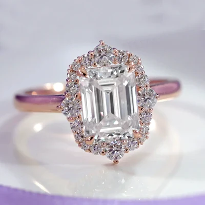 Marilyn designer rose gold 3 carat emerald halo lab diamond solitaire engagement ring - Quorri