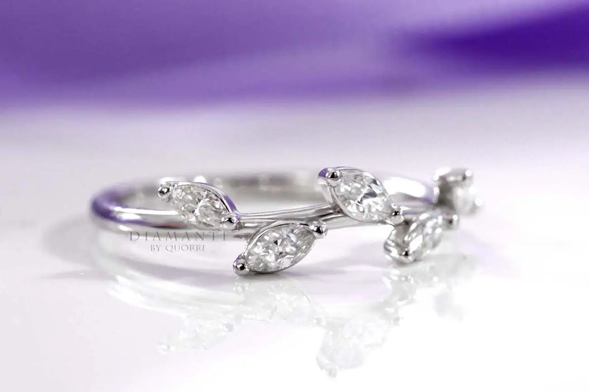 designer 14k white gold leaf design marquise lab diamond wedding and anniversary ring Quorri