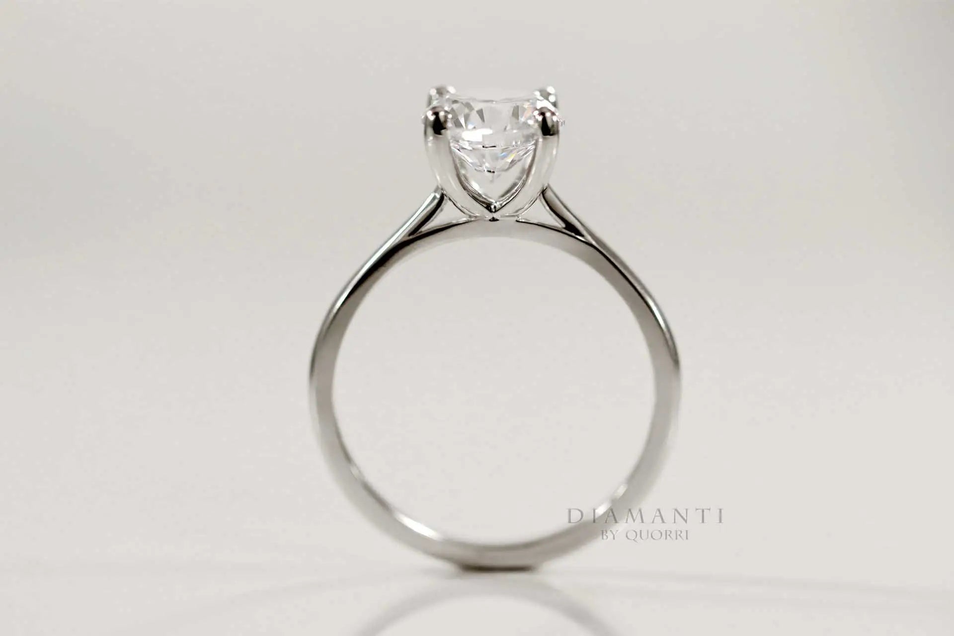 affordable 4 prong white gold round lab diamond solitaire engagement ring Quorri