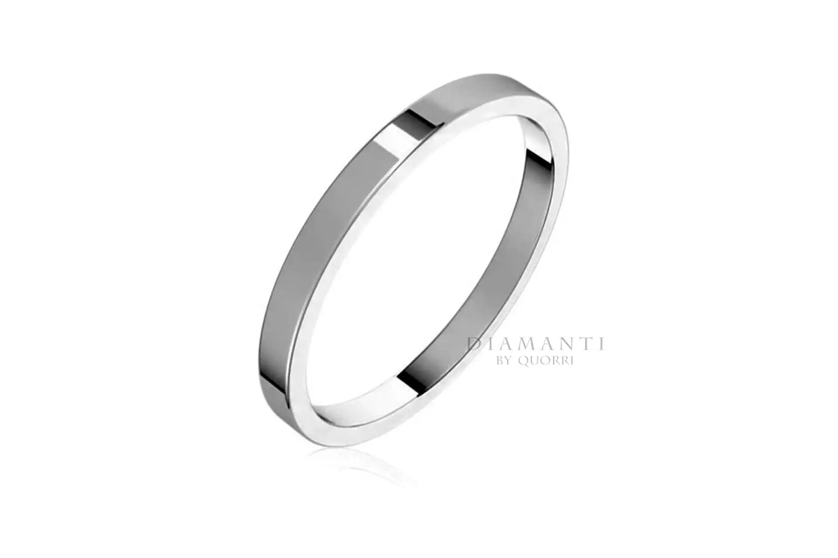 modern flat 2mm wedding band 18k white gold Quorri Canada