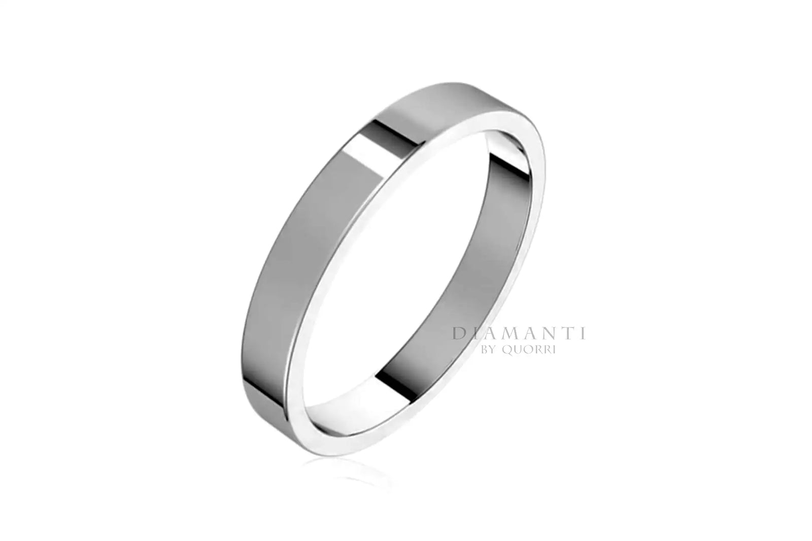 modern flat 3mm wedding band 14k white gold at Quorri Canada