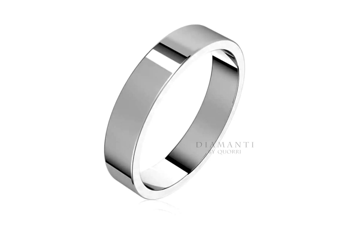 modern flat 4mm wedding band 18k white gold Quorri Canada