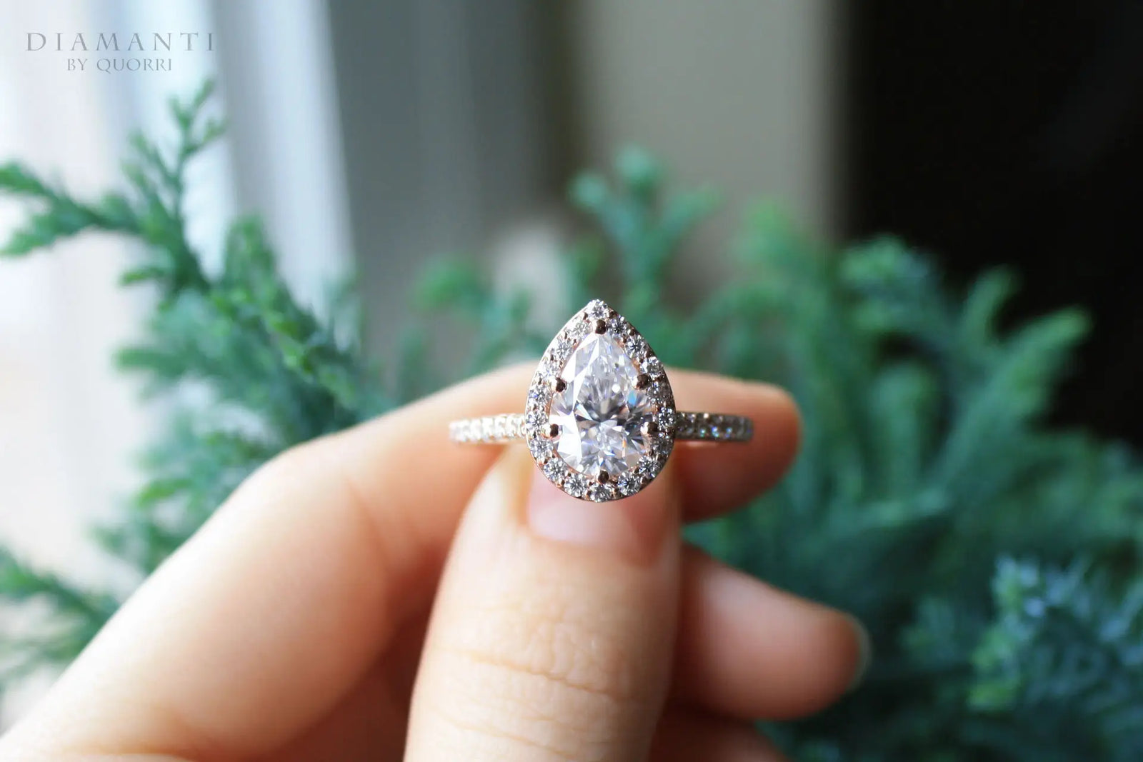 Affordable Halo Pear Lab Grown Diamond Engagement Rings