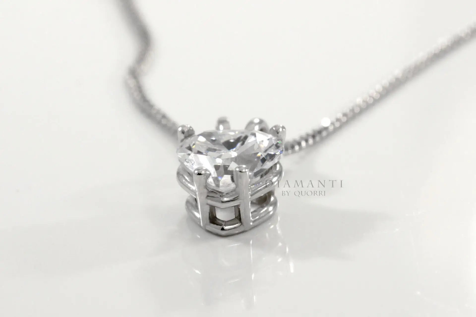 18k white gold affordable designer heart lab created diamond solitaire pendant Quorri