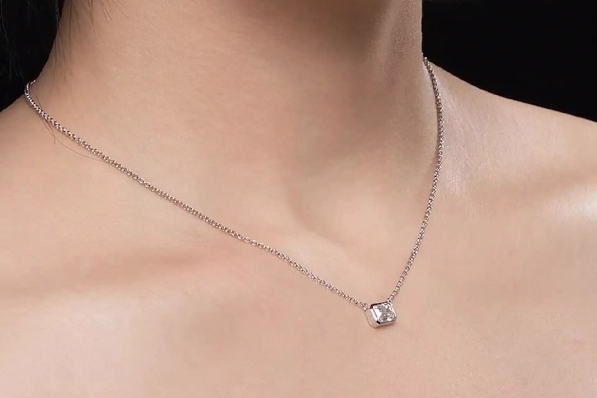 designer 14k and 18k white gold bezel set  1.50 carat lab diamond emerald pendant with gold chain Quorri Canada