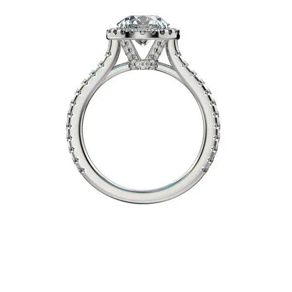 white gold affordable designer dual claw emerald halo lab diamond engagement ring Quorri