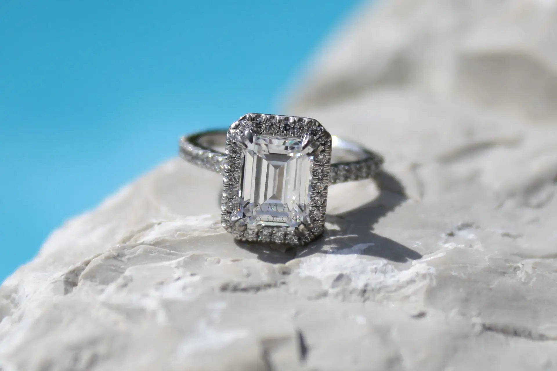 designer dual claw 2 carat emerald halo lab created diamond engagement ring Quorri