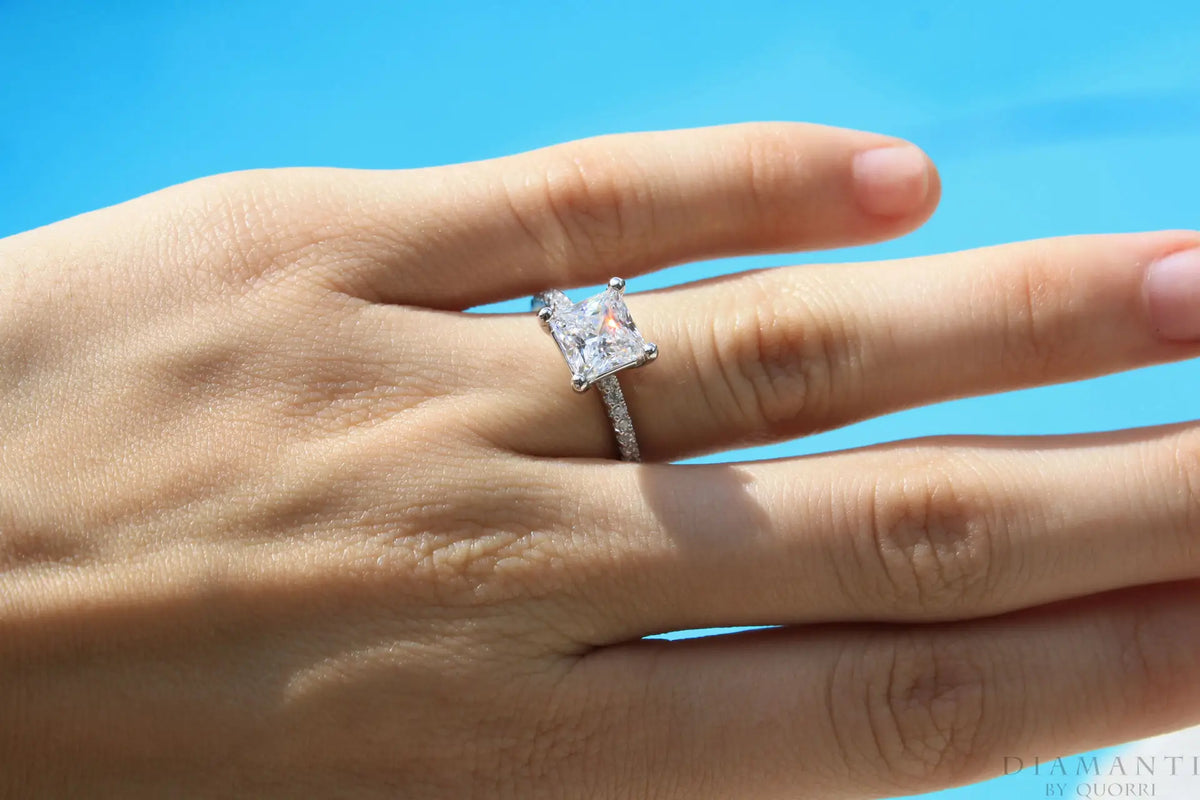3 carat white gold accented affordable princess diamond engagement ring Quorri