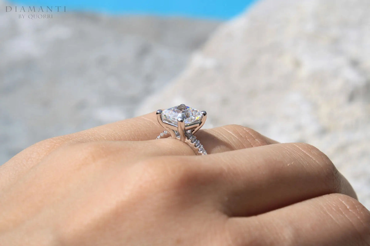 platinum and white gold accented affordable princess lab diamond engagement ring Quorri