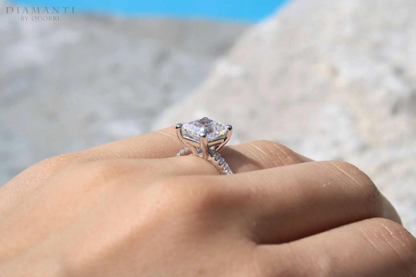 platinum and white gold accented affordable princess lab diamond engagement ring Quorri