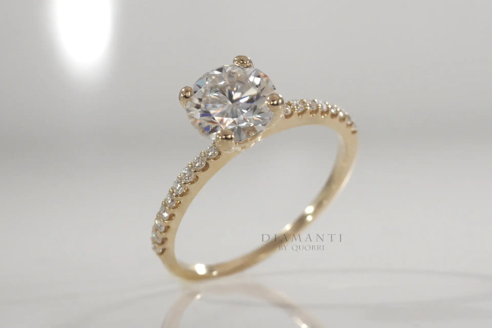 yellow gold accented round lab diamond engagement ring Quorri