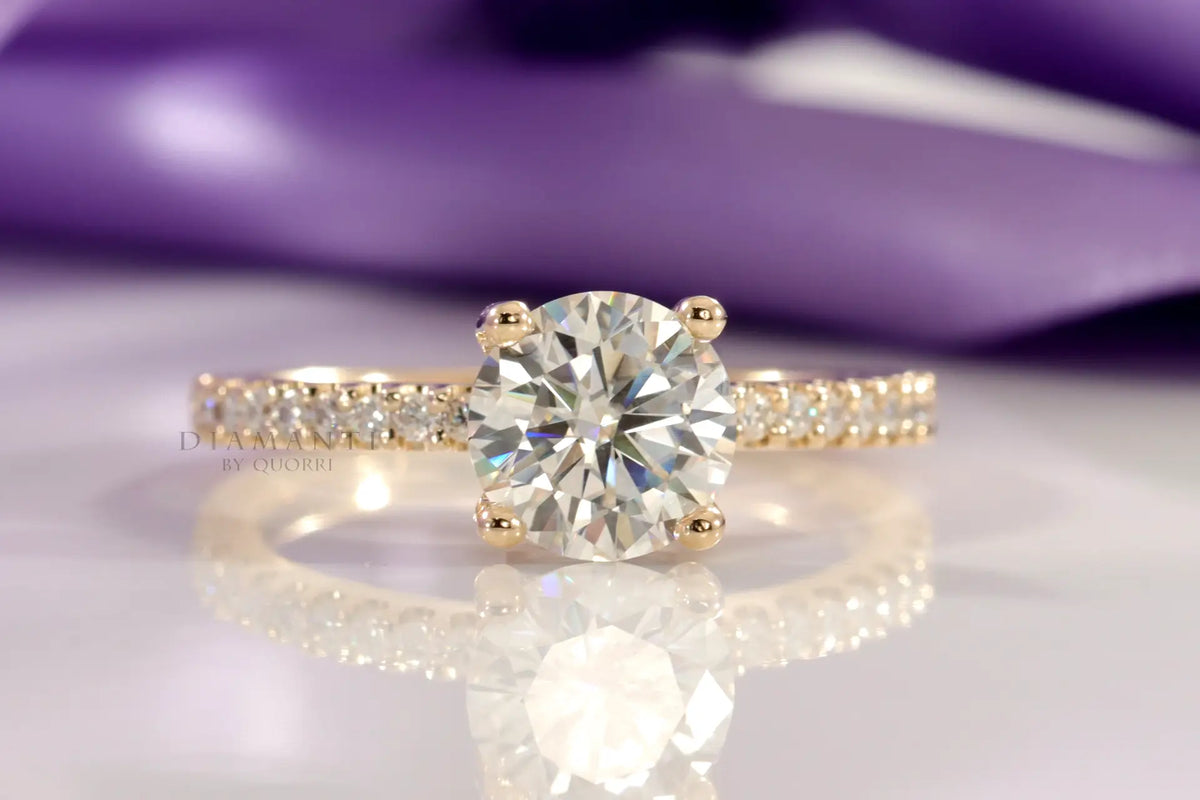 yellow gold accented round lab diamond engagement ring Quorri