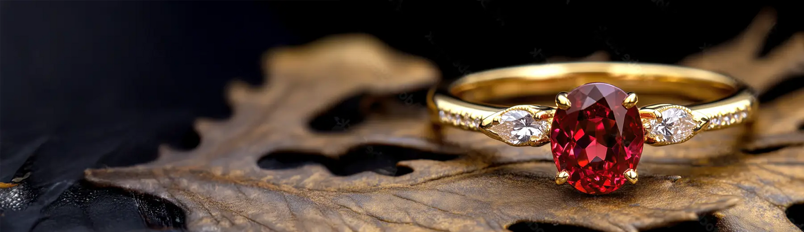 designer three stone diamond and lab grown red ruby oval ring Quorri