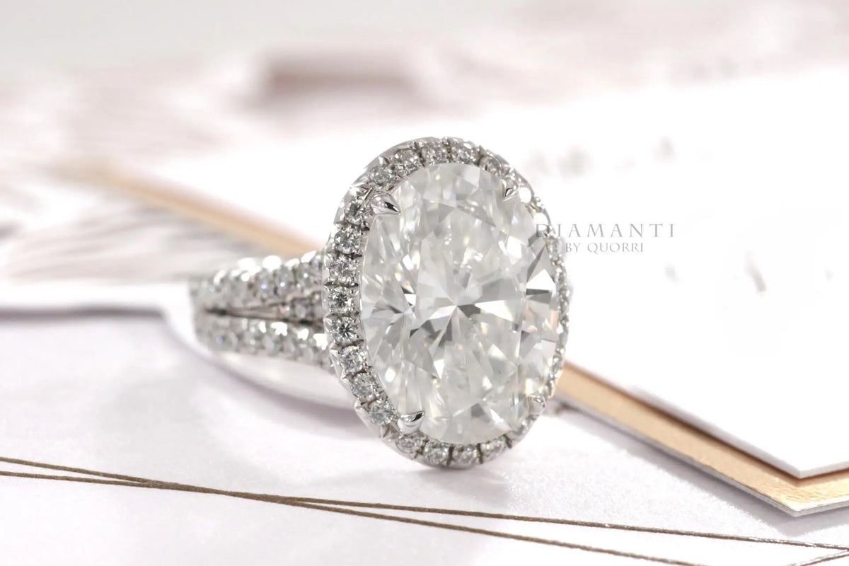 claw prong split band oval halo lab diamond engagement ring 