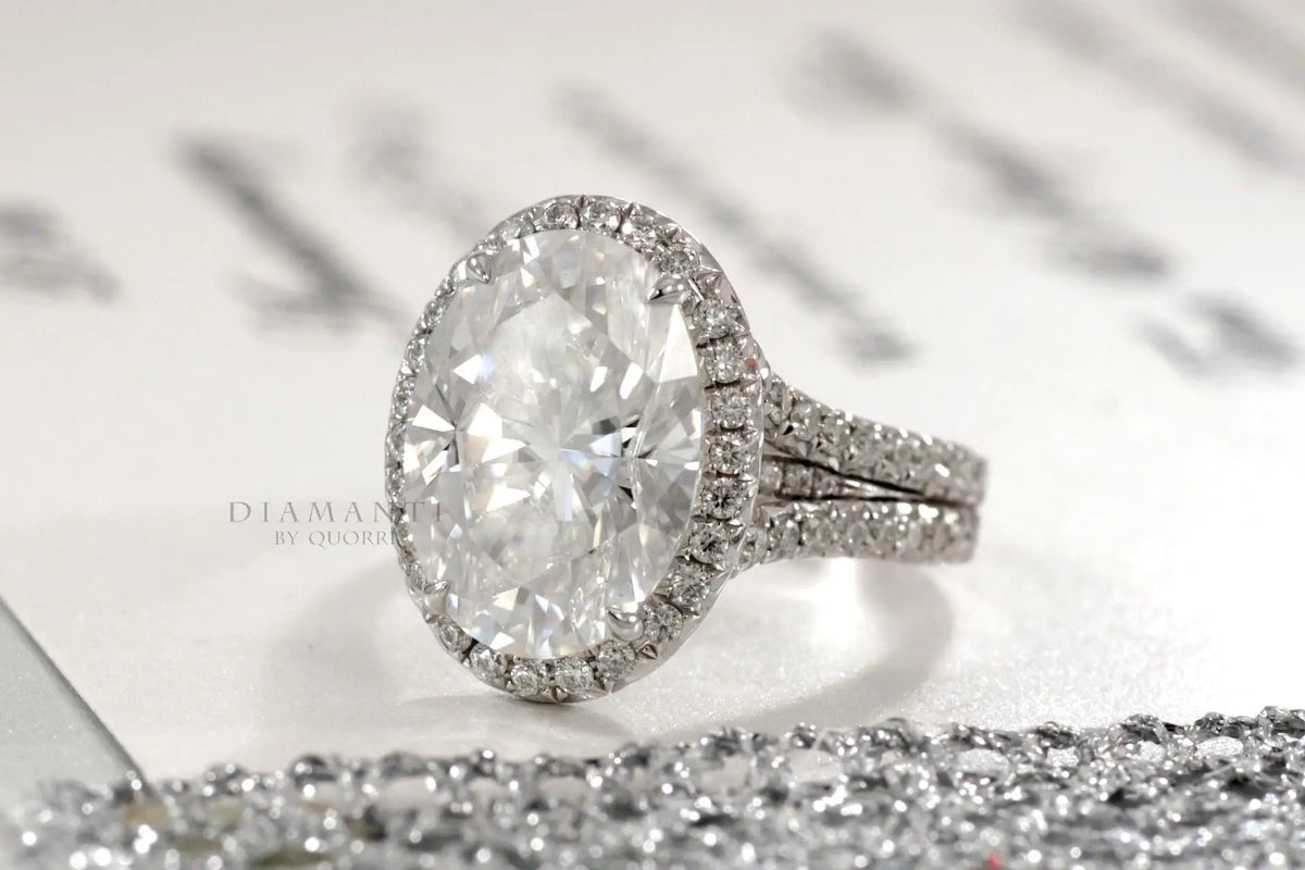 14k white claw prong split band oval halo lab diamond engagement ring 