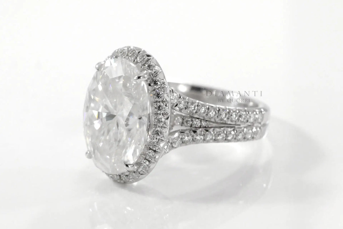 claw prong split band 3ct oval halo lab diamond engagement ring 