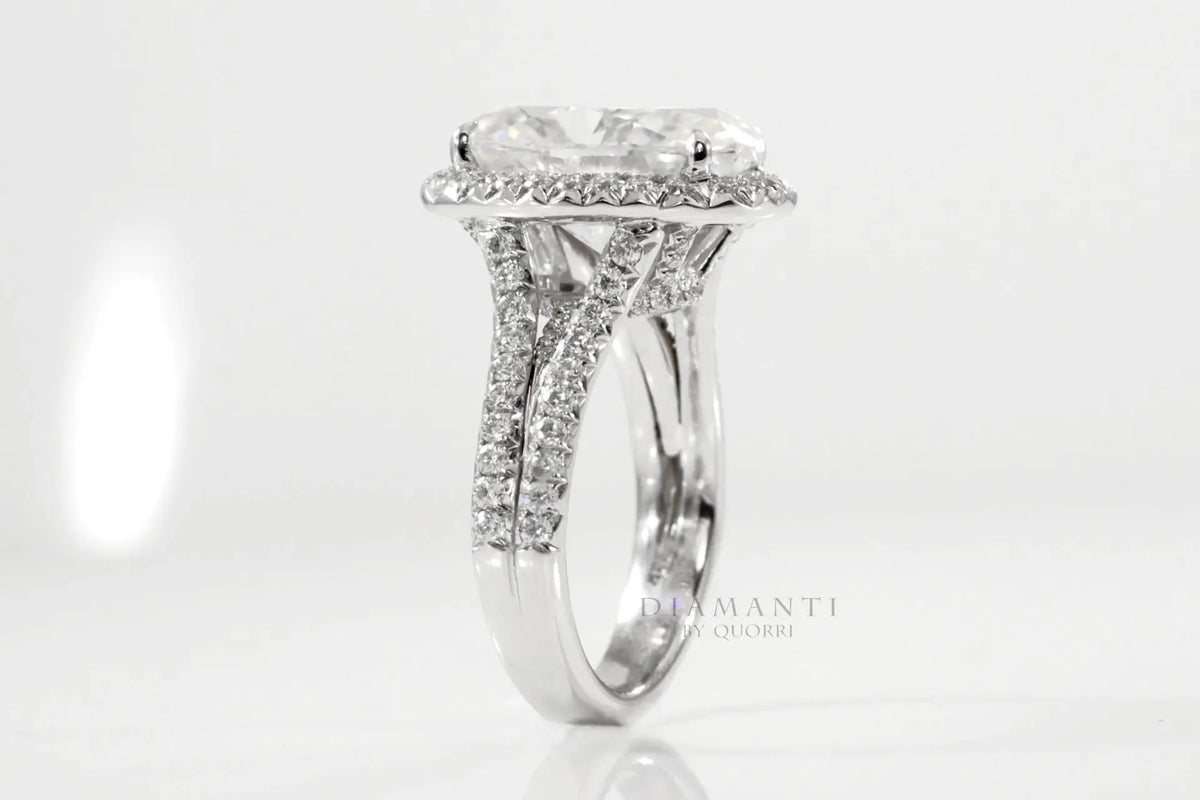 designer claw prong split band 5 carat oval halo lab created diamond engagement ring 