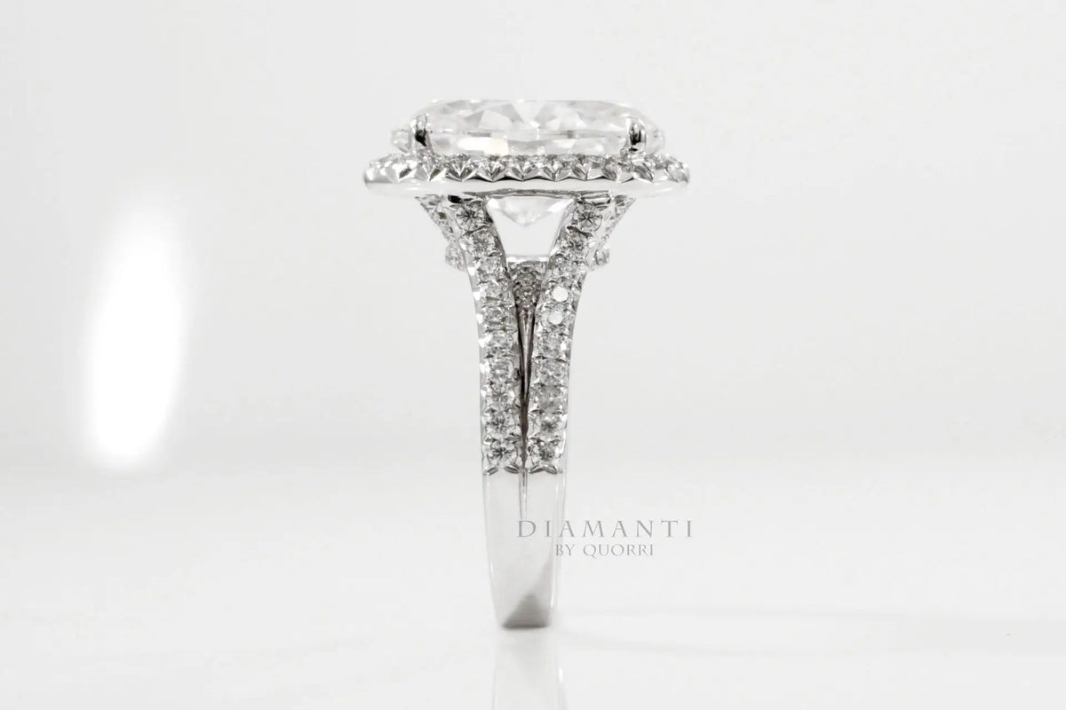 white gold claw prong split band oval halo lab diamond engagement ring Canada