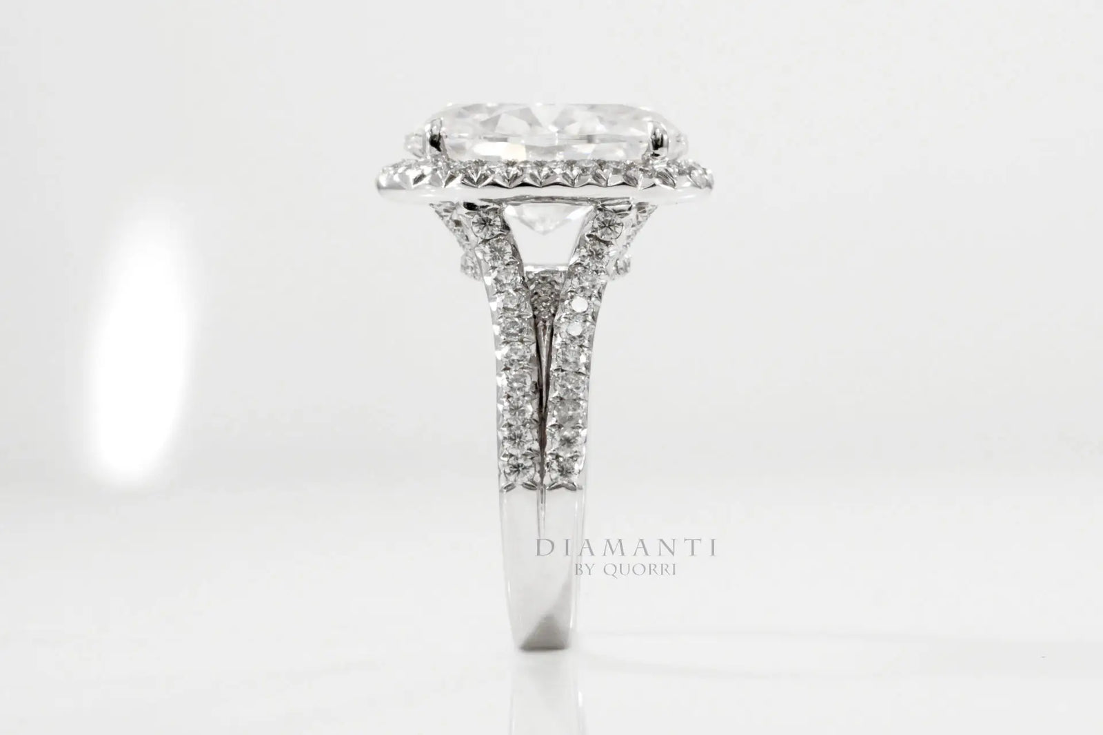 white gold claw prong split band oval halo lab diamond engagement ring Canada