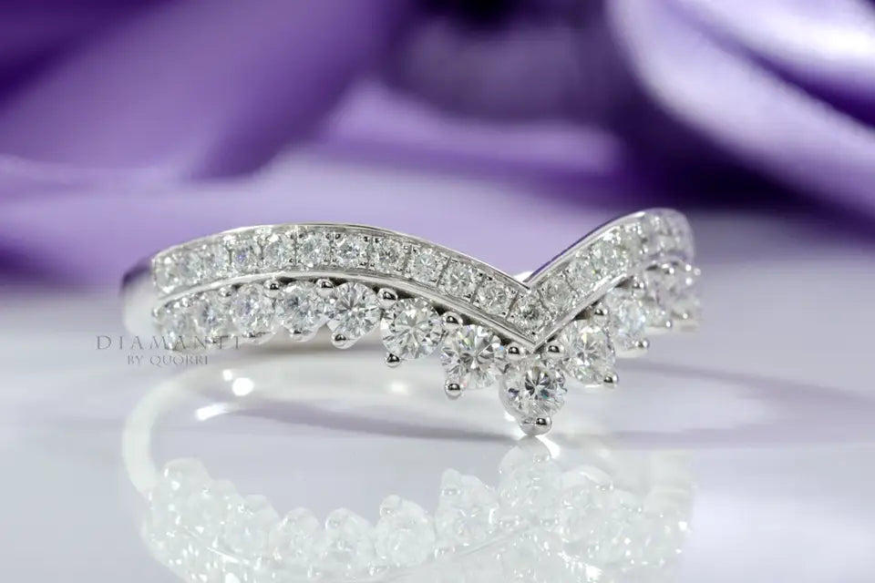 platinum double row v shape 1.25ct.tw round brilliant lab created diamond wedding band Quorri